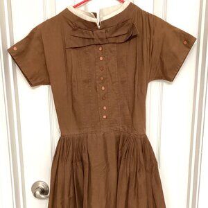 Vintage 50s 60s knee length dress, flare cocktail, extra small, dark brown